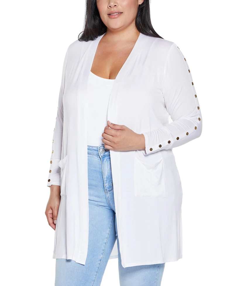 Belldini Plus Black Label Embellished Sleeve Knit Open Cardigan Sweater