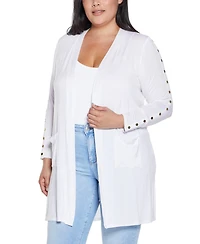 Belldini Plus Black Label Embellished Sleeve Knit Open Cardigan Sweater