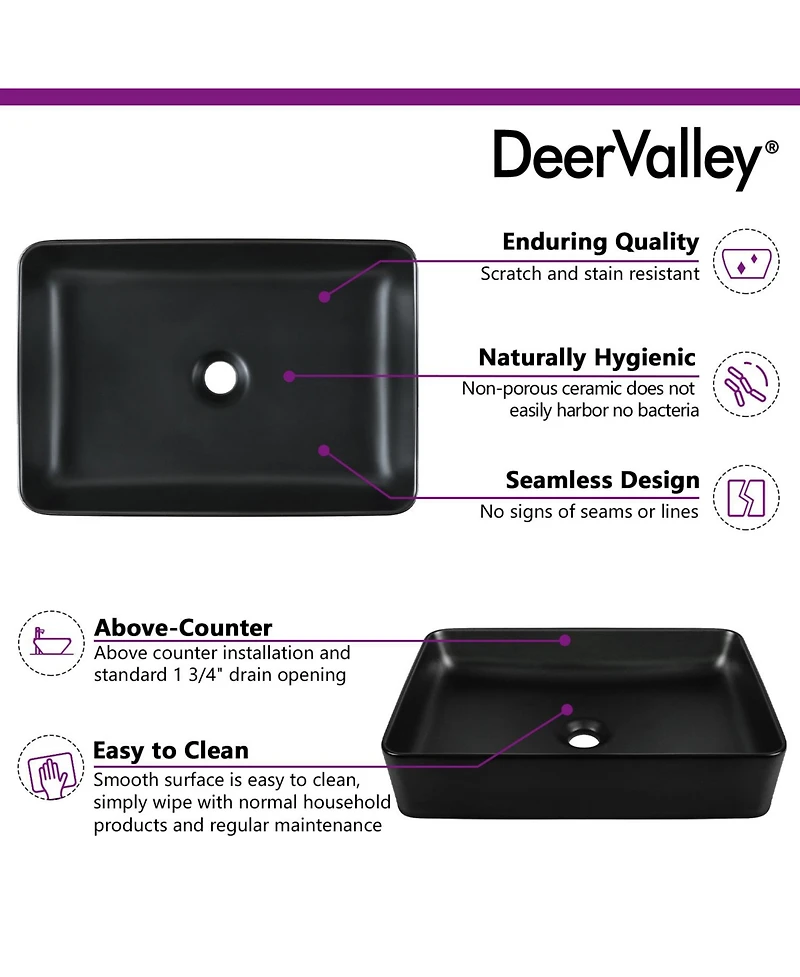 DeerValley 20" x 13'' Rectangular Vitreous China Vessel Bathroom Sink
