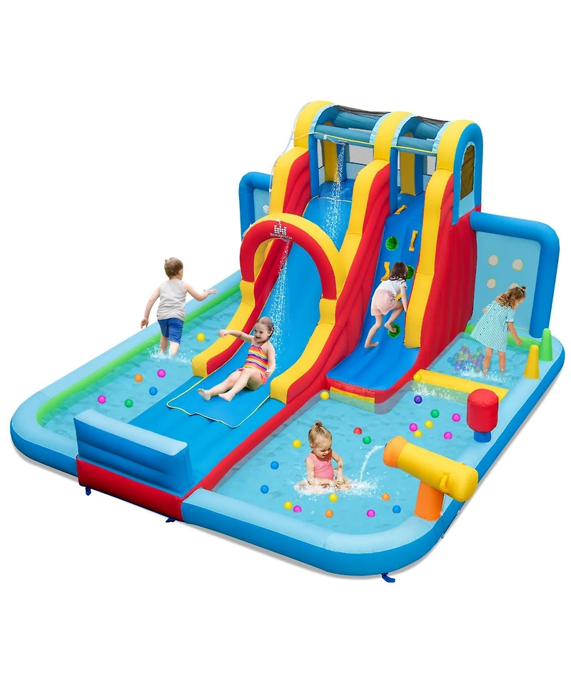 Inflatable Water Slide Water Park with Long Slide and Splash Pools and Ball Pit without Blower
