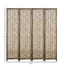 Homcom Woven 4 Panel Room Divider, 5.5' Tall Folding Privacy Screen,