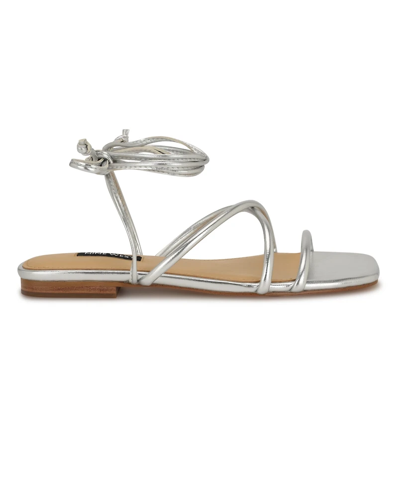 Nine West Women's Mikila Strappy Lace Up Flat Sandals