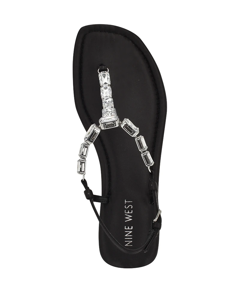 Nine West Women's Dynasti Embellished T-Strap Flat Sandals