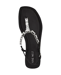 Nine West Women's Dynasti Embellished T-Strap Flat Sandals