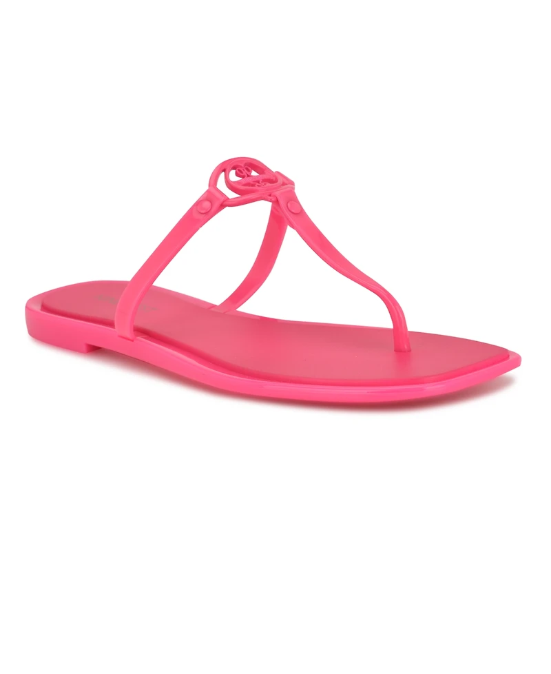 Nine West Women's Dacota T-Strap Square Toe Flat Sandals