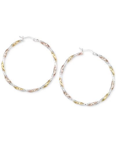 Diamond-Cut Hoop Earrings in 14K Tri-Tone Vermeil