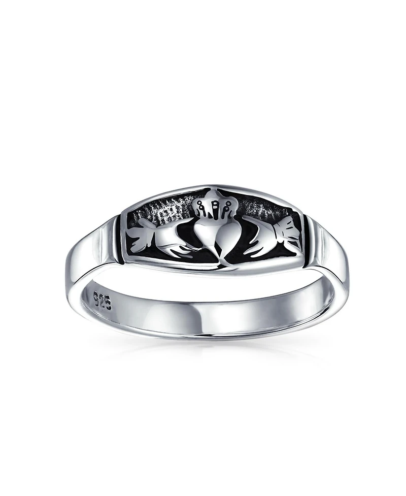 Bling Jewelry Bff Celtic Irish Claddagh Band Silver Ring Oxidized Sterling
