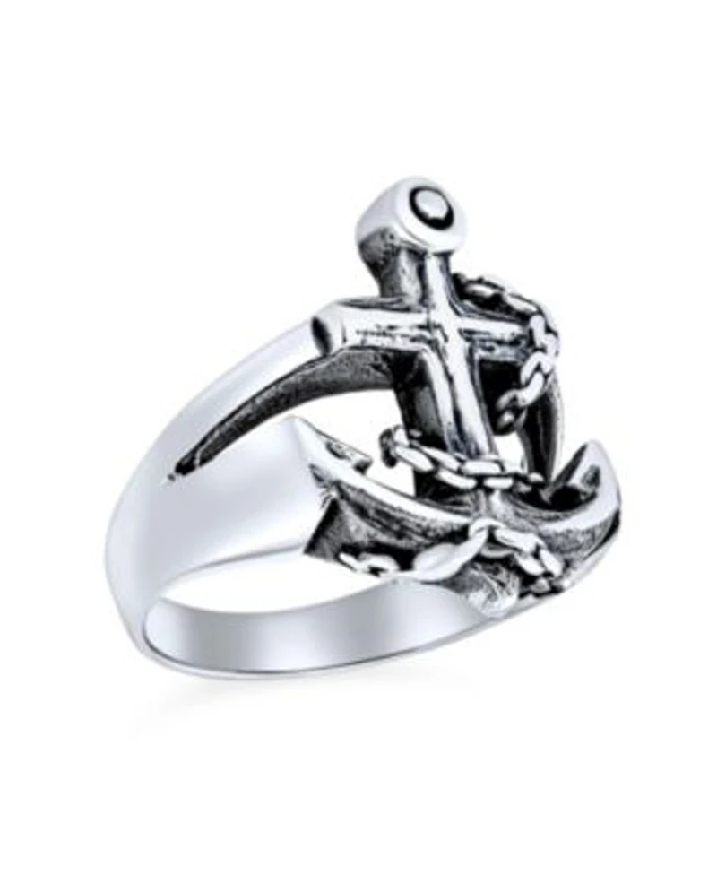 Bling Jewelry Silver Ring Nautical Anchor Band Oxidized .925 Sterling Made in Turkey
