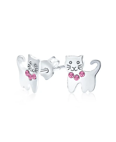 Bling Jewelry Crystal Cat Stud Earrings in Sterling Silver