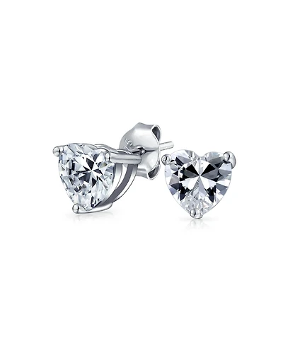 Bling Jewelry 1CT Cubic Zirconia Solitaire Heart Shaped Cz Stud Earrings .925 Sterling Silver 7MM