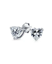 Bling Jewelry 1CT Cubic Zirconia Solitaire Heart Shaped Cz Stud Earrings .925 Sterling Silver 7MM