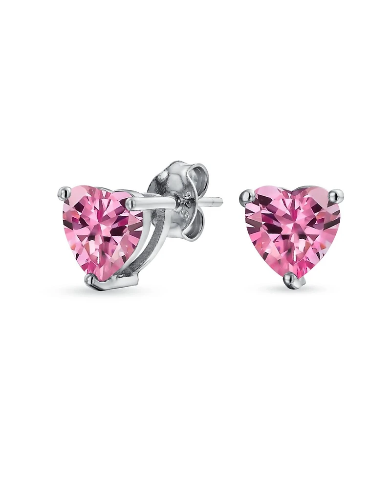 Bling Jewelry 1CT Cubic Zirconia Solitaire Heart Shaped Cz Stud Earrings .925 Sterling Silver 7MM