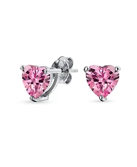 Bling Jewelry 1CT Cubic Zirconia Solitaire Heart Shaped Cz Stud Earrings .925 Sterling Silver 7MM