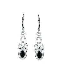 Bling Jewelry Love Knot Oval Bezel Set Natural Amethyst Topaz Onyx Quartz Turquoise Dangle Earrings .925 Sterling Silver