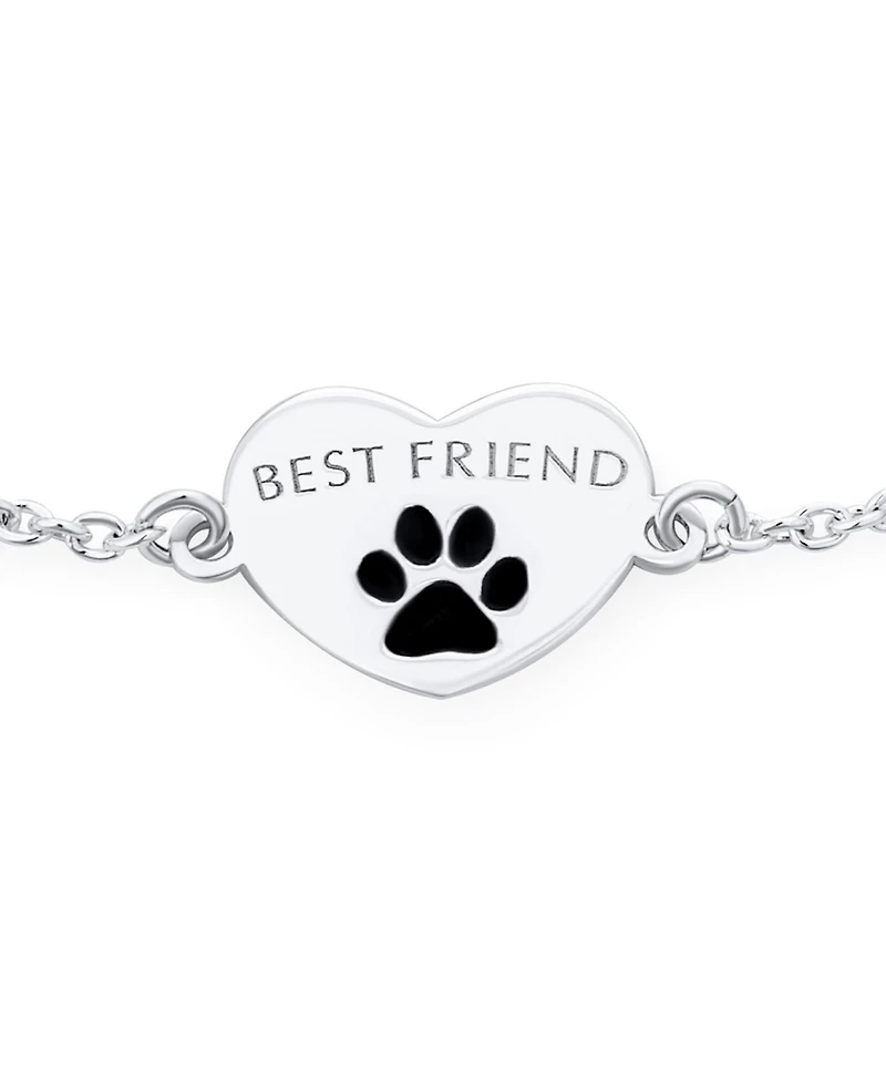 Bling Jewelry Dainty Charm Bracelet Pet Lovers with Heart and Paw Print Sterling Silver