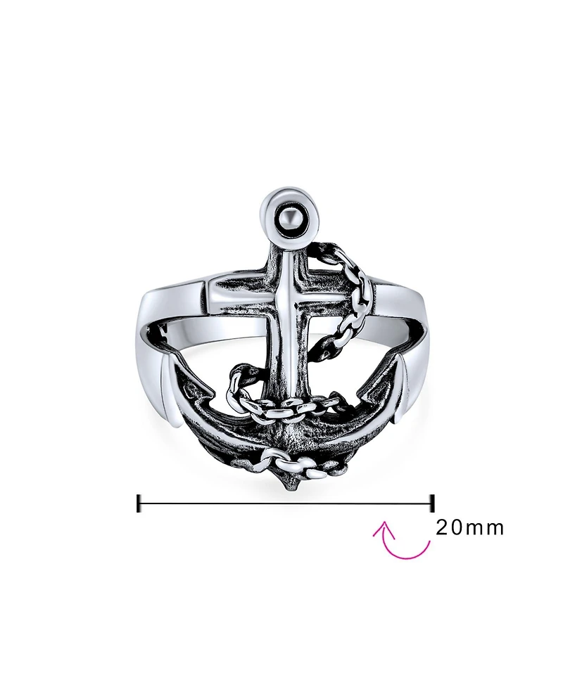 Bling Jewelry Silver Ring Nautical Anchor Band Oxidized .925 Sterling Made Turkey