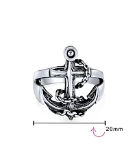 Bling Jewelry Silver Ring Nautical Anchor Band Oxidized .925 Sterling Made Turkey
