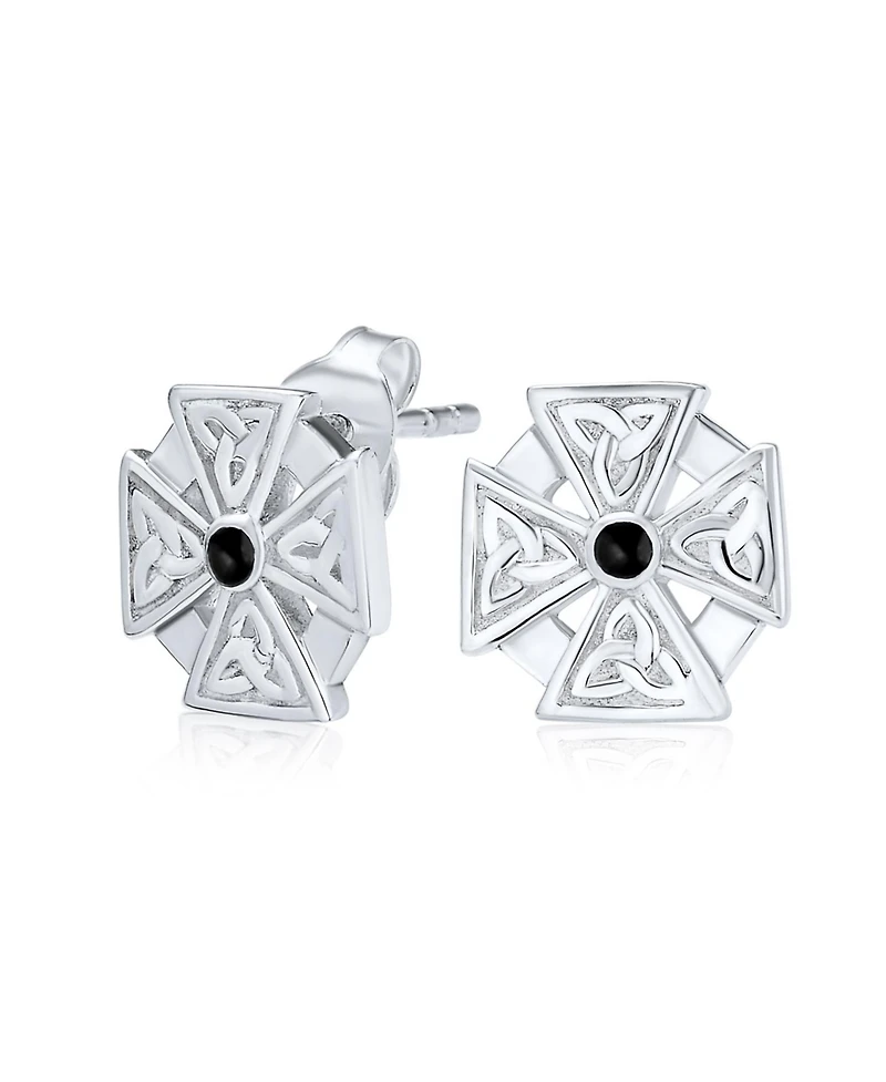 Bling Jewelry Masonic Knight Templar Cross Stud Earrings with Onyx in Sterling Silver
