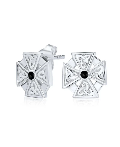 Bling Jewelry Black Stone Masonic Knight Templar Cross Stud Earrings in Sterling Silver