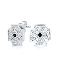 Bling Jewelry Masonic Knight Templar Cross Stud Earrings with Onyx in Sterling Silver