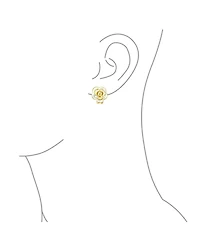 Bling Jewelry Fashion Enamel 3D Rose Flower Clip On Earrings Button Style For Non-Pierced Ears Gold Plated