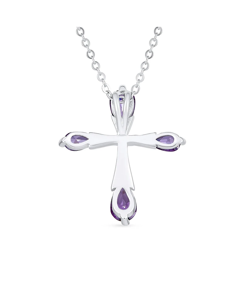 Bling Jewelry Black Purple Clear Cubic Zirconia Cz Teardrop Tips Cross Necklace Pendant .925 Sterling Silver