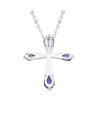 Bling Jewelry Black Purple Clear Cubic Zirconia Cz Teardrop Tips Cross Necklace Pendant .925 Sterling Silver