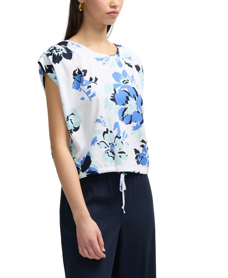 Ellen Tracy Women's Linen Blend Top with Drawstring at Hem