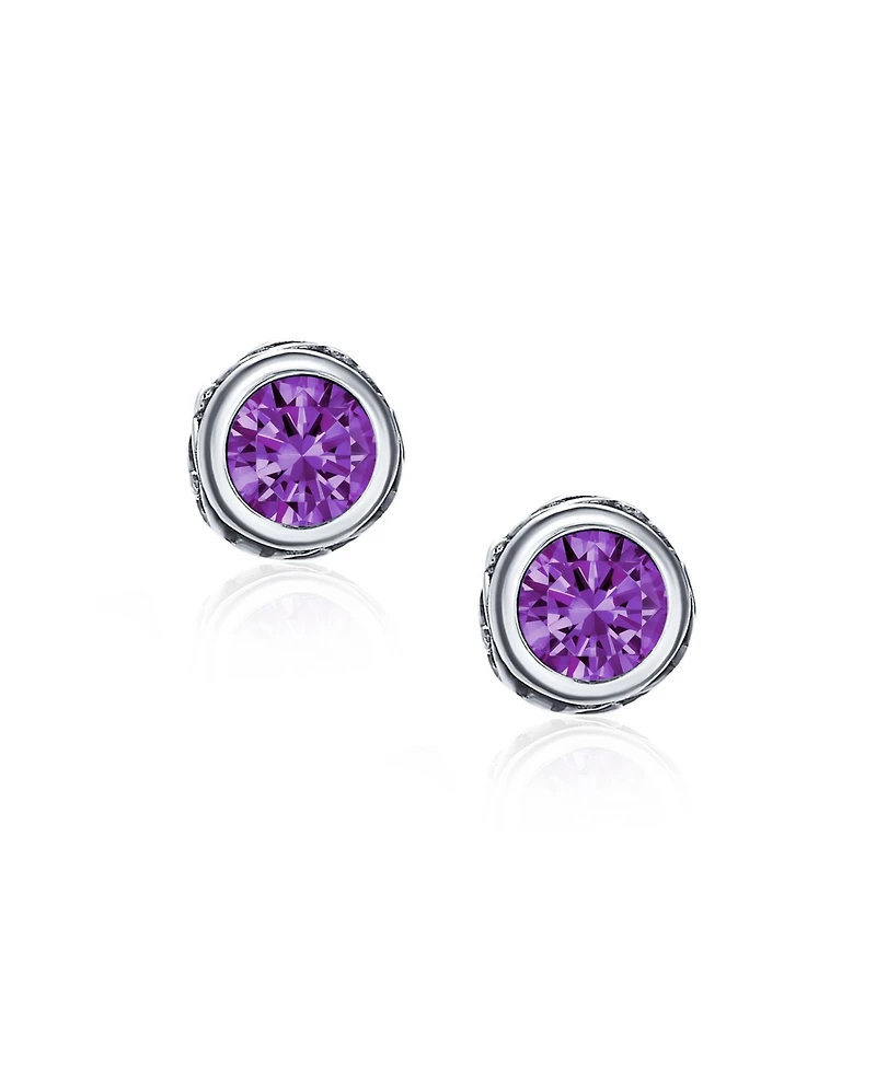 Bling Jewelry Boho Bali Tiny Round Stud Earrings Oxidized .925 Sterling Silver