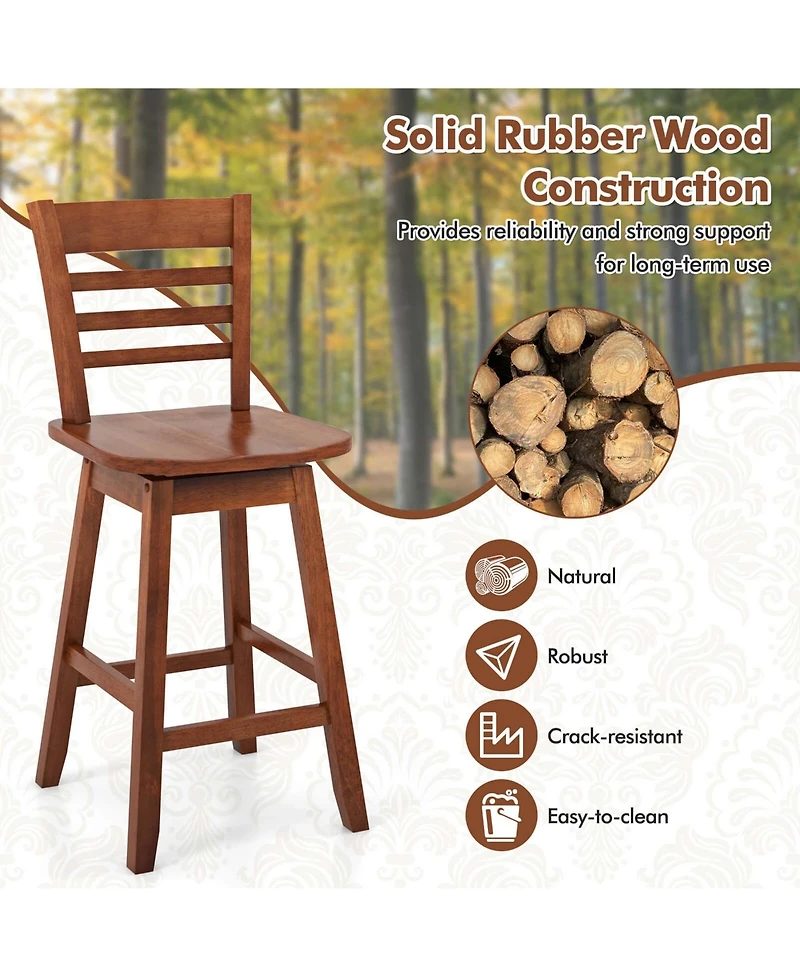 4 Pcs 24.5" Counter Height Bar Chairs Swivel Stools with Hollow Backrest