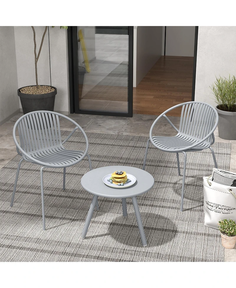 All Weather Pp Patio Conversation Set with Round Coffee table and 2 Chairs