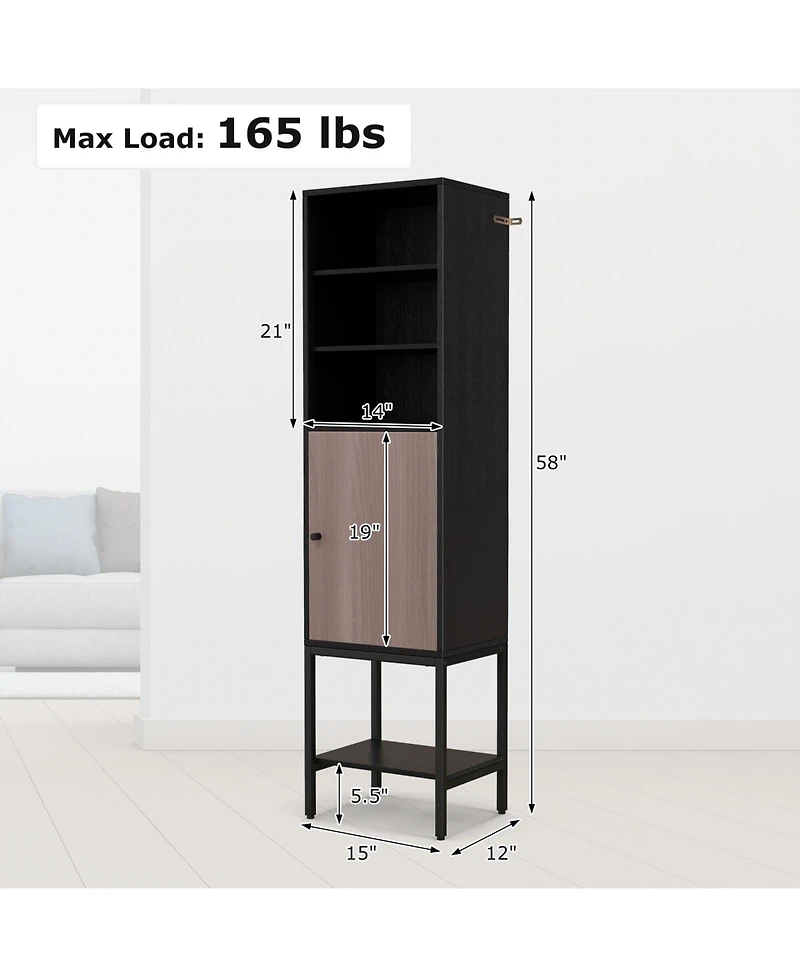 57 Inch Bathroom Tall Cabinet with 1 Door and 4 Shelves Narrow Storage Unit