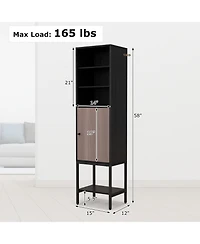 57 Inch Bathroom Tall Cabinet with 1 Door and 4 Shelves Narrow Storage Unit