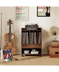 Rolling Turntable Stand with Drawer and Vinyl Storage for Living Room or Bedroom