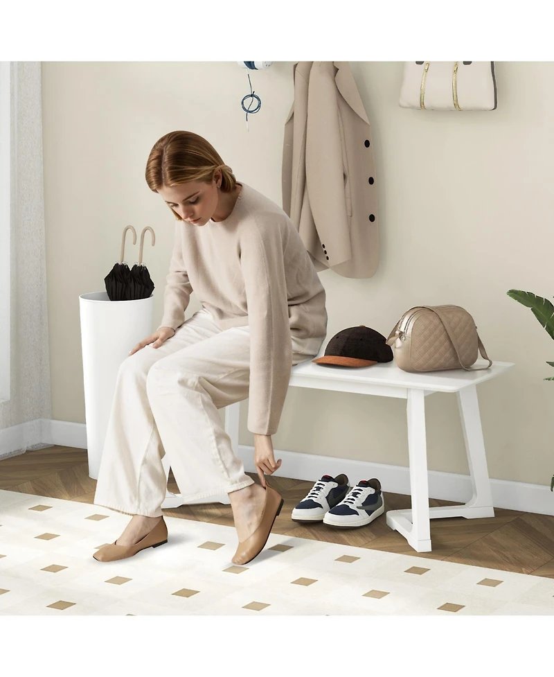 Modern Entryway Bench with Rubber Wood Legs, Ideal for Hallway or Dining Room