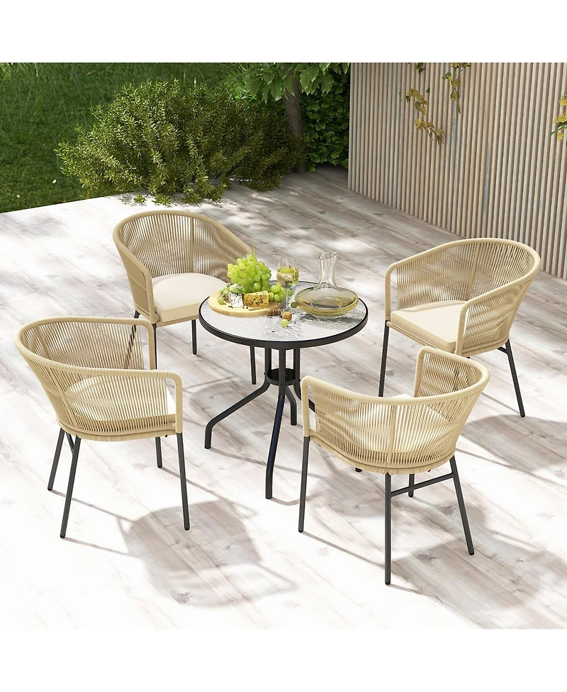 Gymax Patio Chairs Set of 4 Upholstered Accent Chairs w/ Curved Backrest Seat Cushion