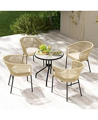 Gymax Patio Chairs Set of 4 Upholstered Accent Chairs w/ Curved Backrest Seat Cushion