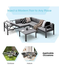 Gymax 3PCS Patio Furniture Set Aluminum Lounge Adjust Back Recliner Sofa Table Cushion