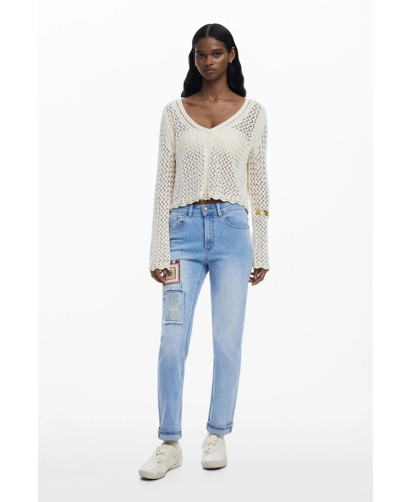 Desigual Women's Cropped openwork sweater