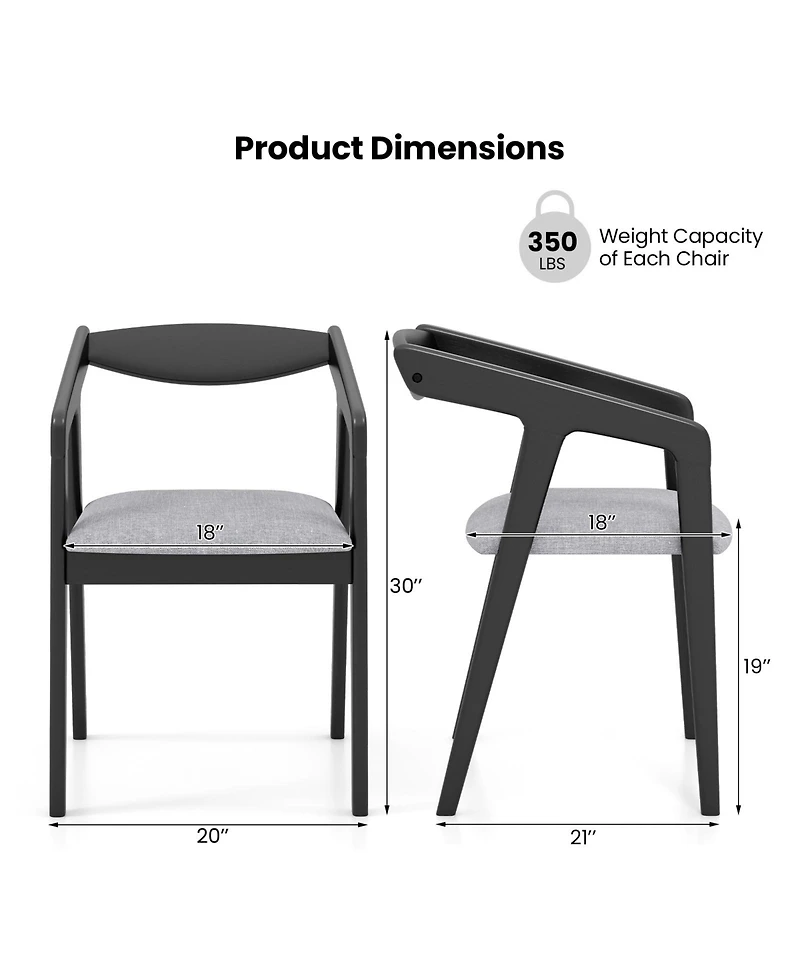 Wooden Dining Chair Set of 2 with Rubber Wood Frame Armrests and Padded Cushion