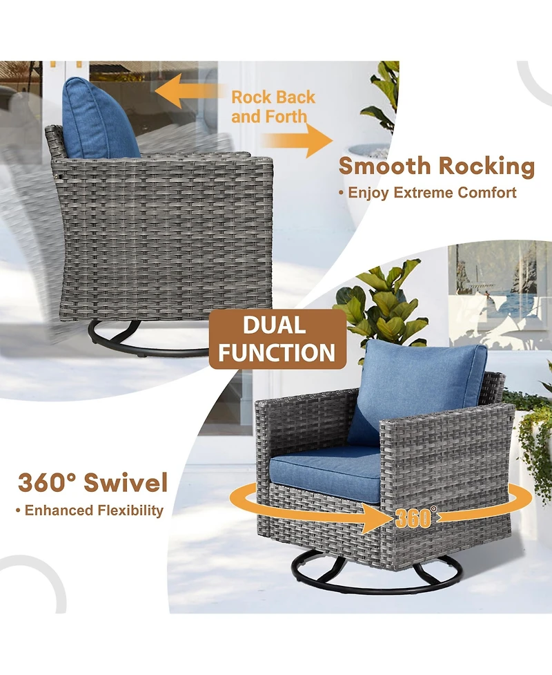 Xizzi Patio Furniture Set 6 Piece Outdoor Sectional Sofa with Rocking Swivel Chairs Square Fire Pit Table Loveseat All Weather Wicker Rattan Conve