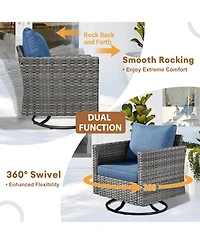 Xizzi Patio Furniture Set 6 Piece Outdoor Sectional Sofa with Rocking Swivel Chairs Square Fire Pit Table Loveseat All Weather Wicker Rattan Conve