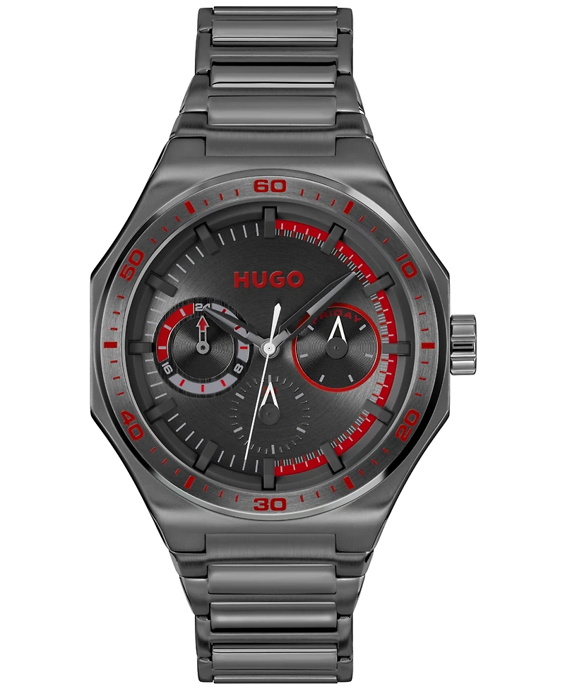 Hugo Boss Men's Grail Sport Quartz Multifunction Ionic Plated Gray Stainless-Steel Watch, 44mm