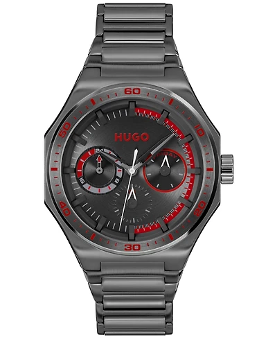 Hugo Boss Men's Grail Sport Quartz Multifunction Ionic Plated Gray Stainless-Steel Watch, 44mm