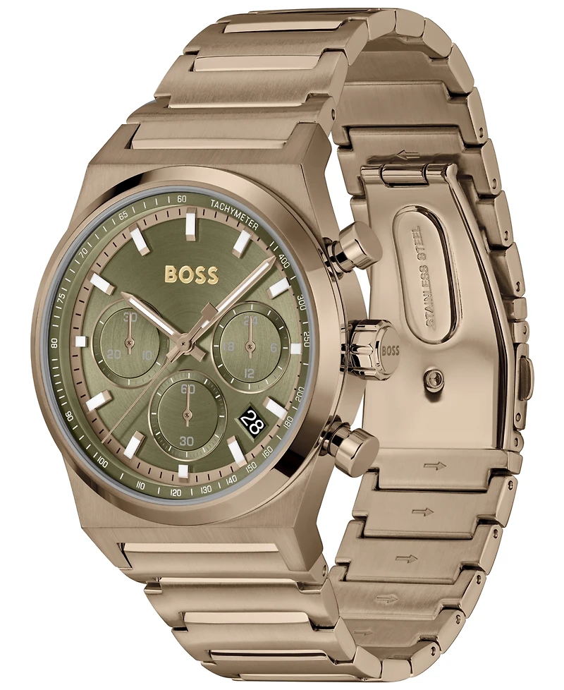 Hugo Boss Men's Candor Quartz Chronograph Ionic Plated Beige Gold-Tone Stainless-Steel Watch, 41mm
