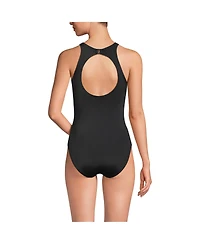 Lands' End Women's D-Cup Tugless High Neck Portrait Back One Piece Swimsuit