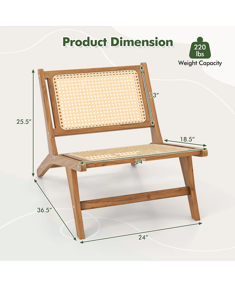 Teak Wooden Chair with Handwoven Rattan Seat and Backrest