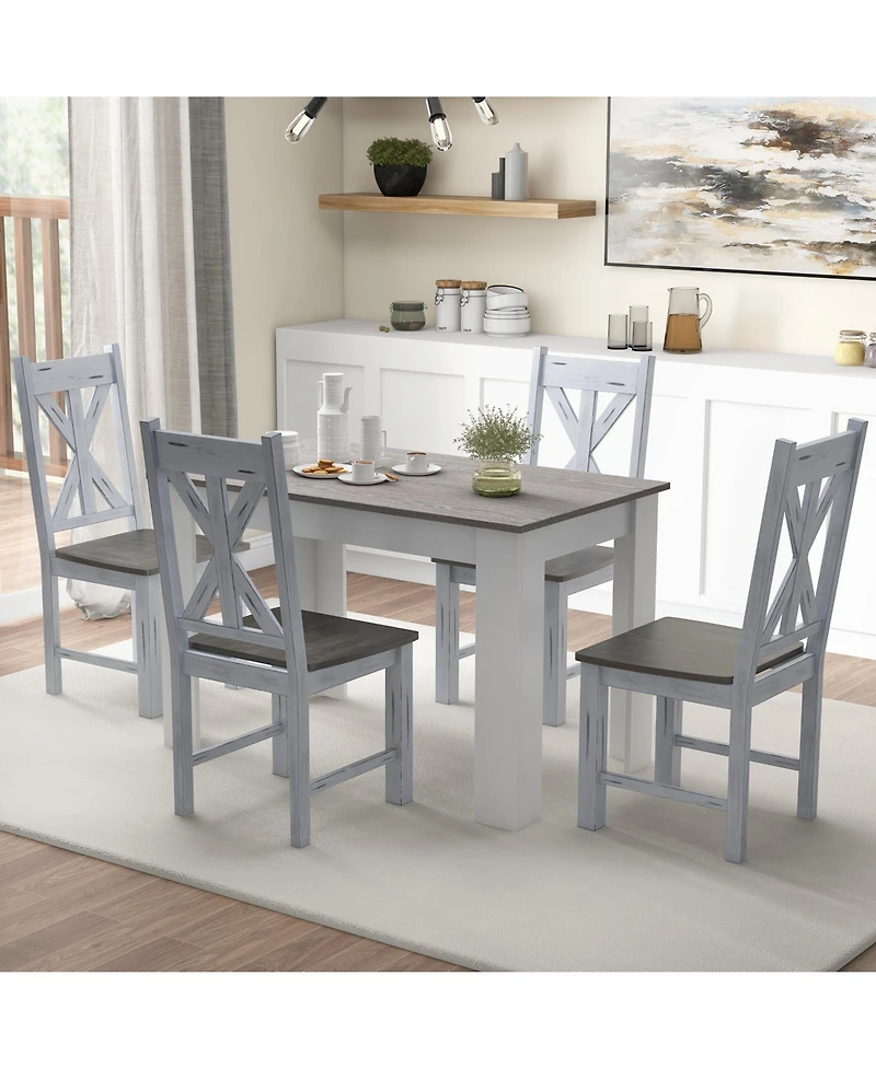 Set of 2 Farmhouse Dining Chairs with Rubber Wood Frame and Hollow Backrest
