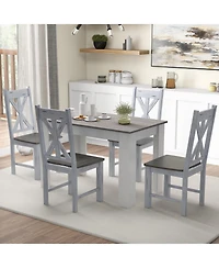Set of 2 Farmhouse Dining Chairs with Rubber Wood Frame and Hollow Backrest