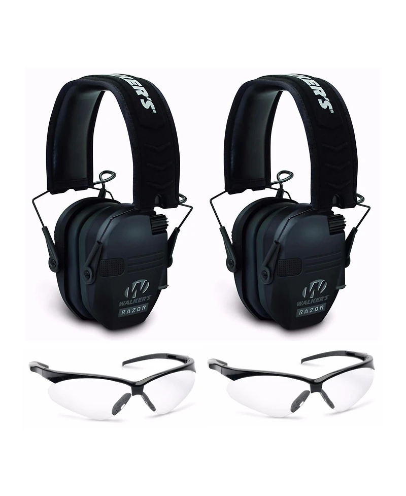 Walker's Razor Slim Electronic Shooting Range Earmuffs and Glasses (2-Pack)